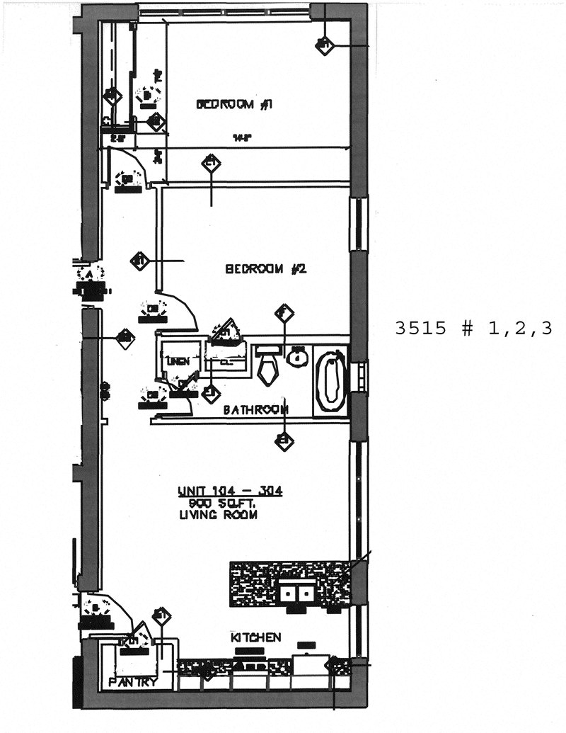 Floor plan for 2 beds, 1 bath, 900 sqft